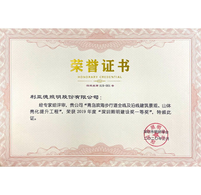 2019年度深圳照明建設(shè)獎(jiǎng)一等獎(jiǎng)